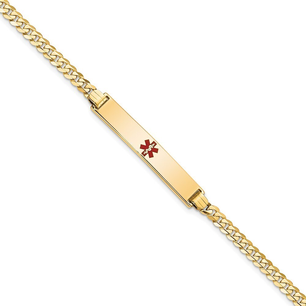 Kazi Luxury 14K Medical Red Enamel Flat Curb Link ID Bracelet